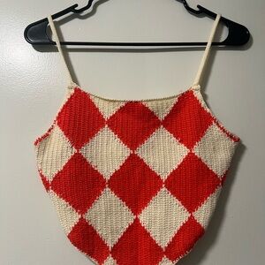 Lush Red and Cream Argyle Tank Top